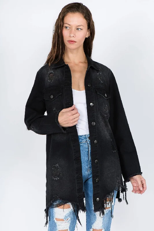 Flash Sale American Bazi Distressed Frayed Hem Denim Jacket