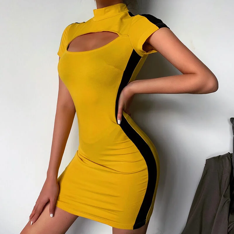 Act Fast Fleabag Short Sleeve Corset Bodycon Stripes Dress
