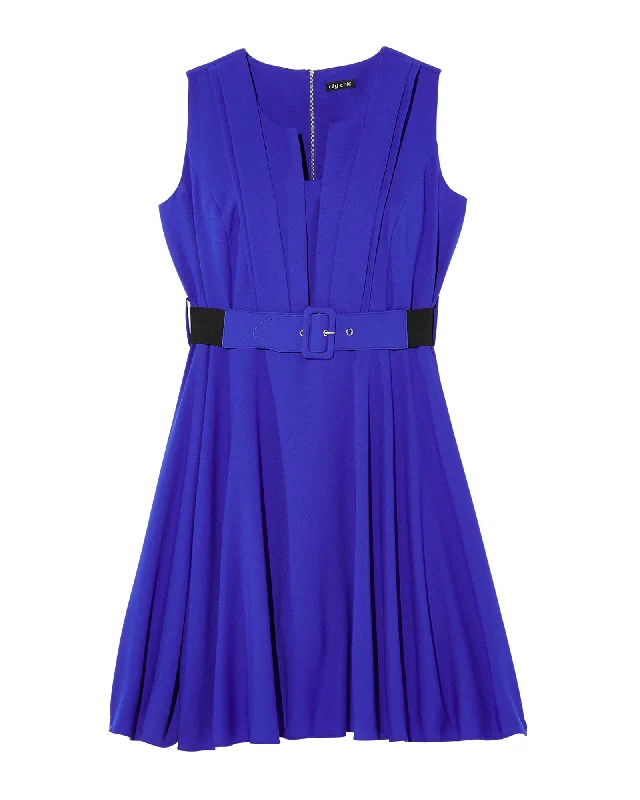 Weekend Deal Lyra Belted Fit & Flare Dress  | Royal Blue