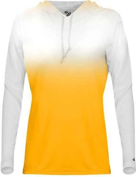 Limited Stock Badger Sport 4208 Ombre Women's Hoodie Tee - White Gold