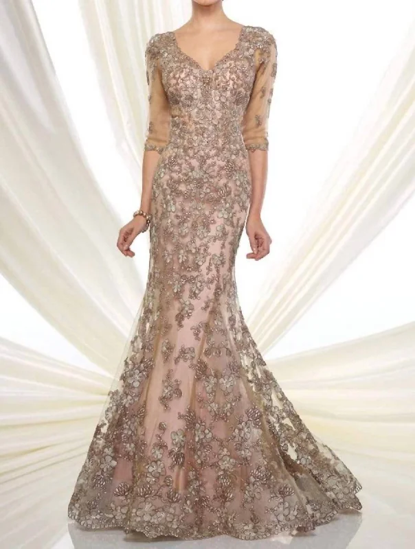 Don't Miss Sweatheart Neck Mermaid Dress In Taupe/pink