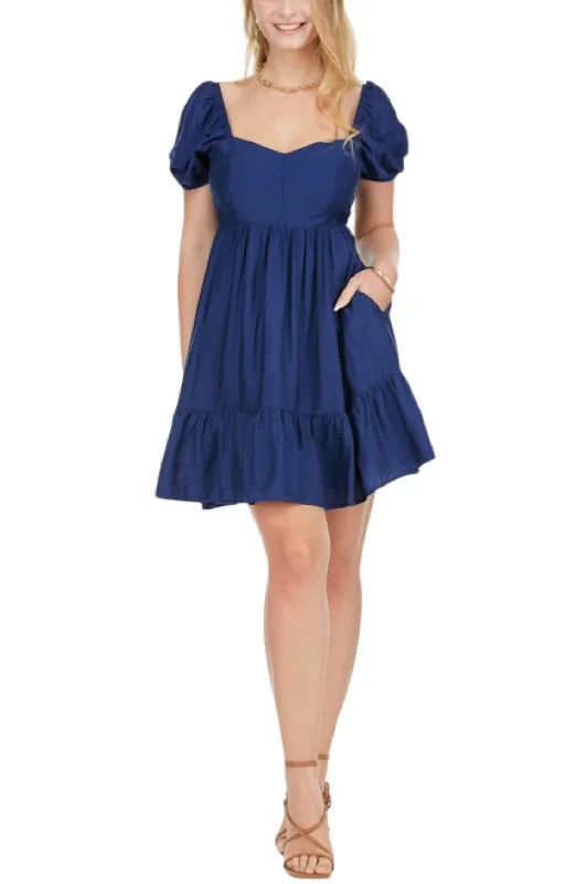 Overstock Bustier Tiered Dress In Navy