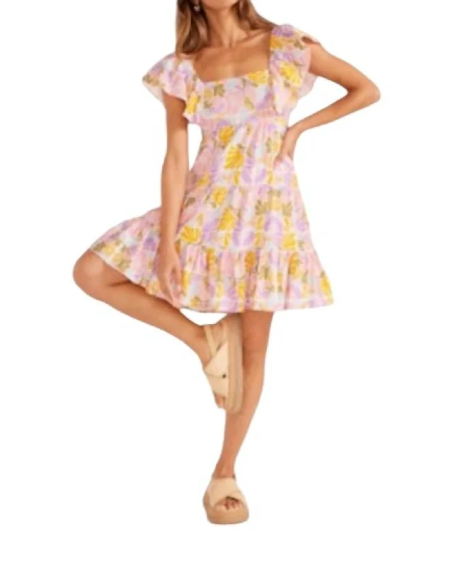 Savings Spectacular Soleil Tiered Mini Dress In Retro Floral