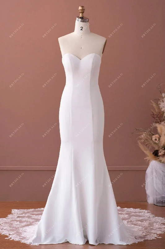 Buy Now Elegant Crepe Lace Mermaid Wedding Dress with Lace Train
