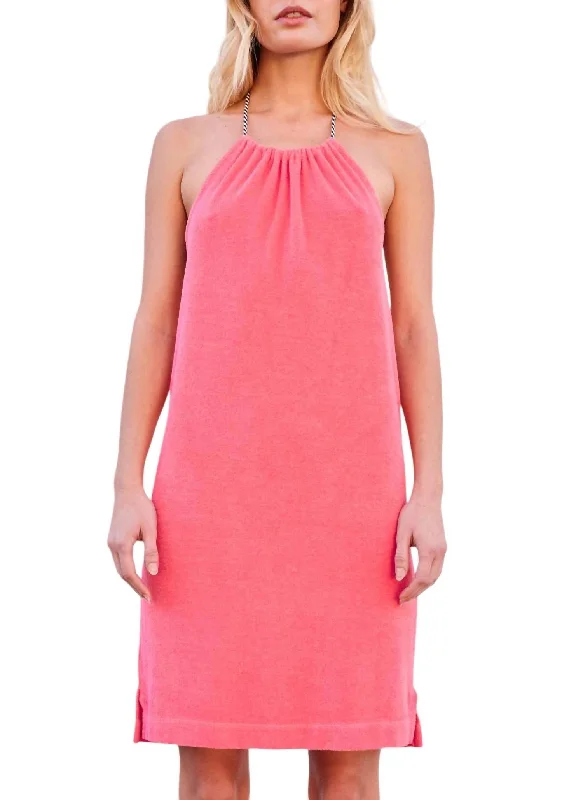 Super Bargain V Halter Dress In Coral