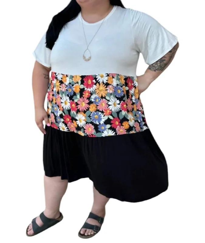 Bargain Blast Color Block Floral Dress In White