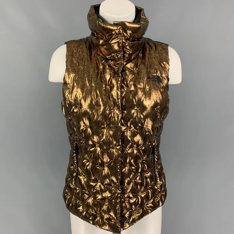 Seasonal Sale THE NORTH FACE Size S Gold Black Polyester Quilted Zip Up Vest