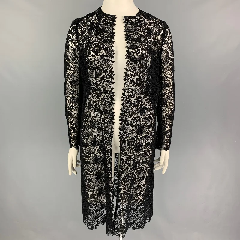 Price Reduction RALPH LAUREN Collection Size 12 Black Cotton Polyester Lace Open Front Coat