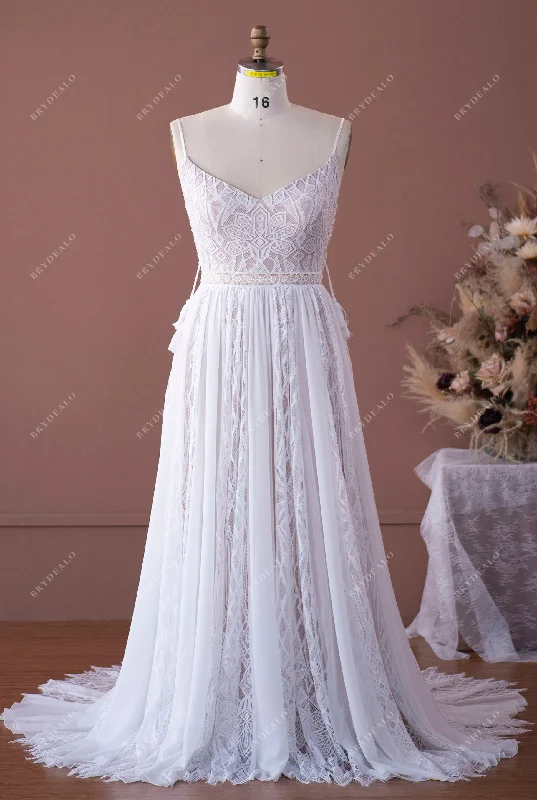Today’s Deal Plus Size Soft Lace Chiffon Boho Beige A-line Wedding Dress