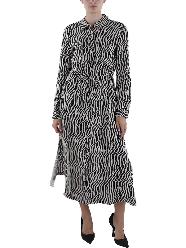 Year-End Sale Womens Tea Length Animal Print Shirtdress