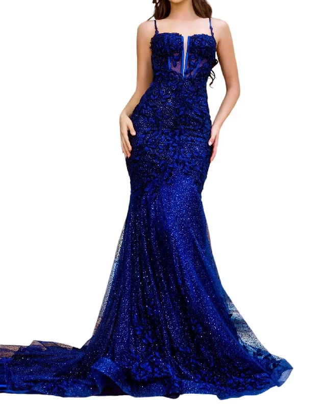 New Deals Floral Appliques Mermaid Dress In Navy