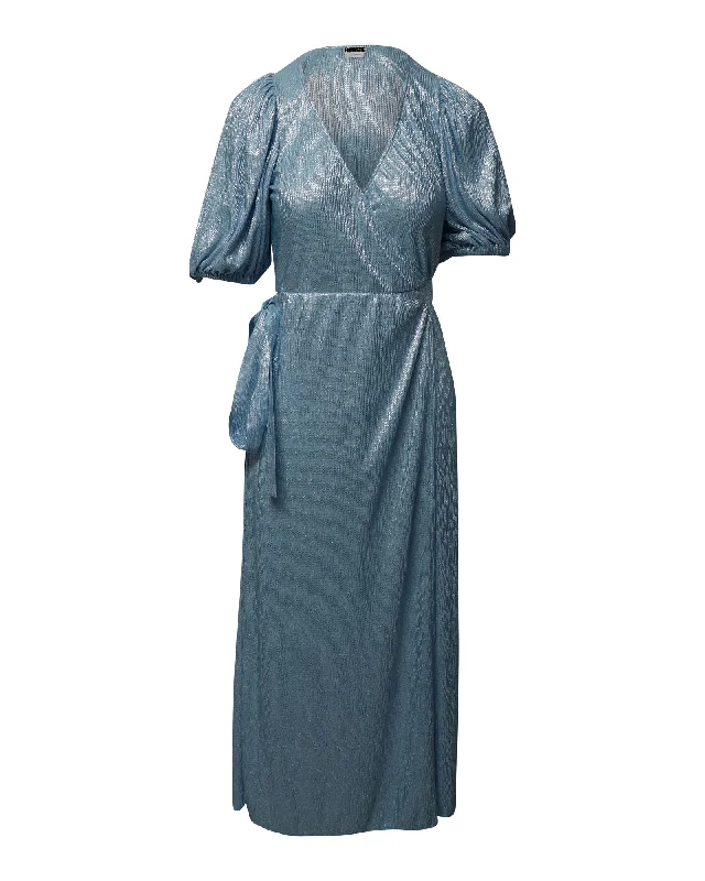 Limited Quantity Rotate Birger Christensen Frida Wrap Dress in Blue Polyester