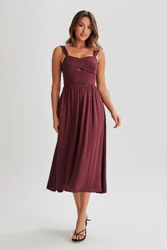 Mega Sale Thandi Midi Dress With Back Tie - Plum