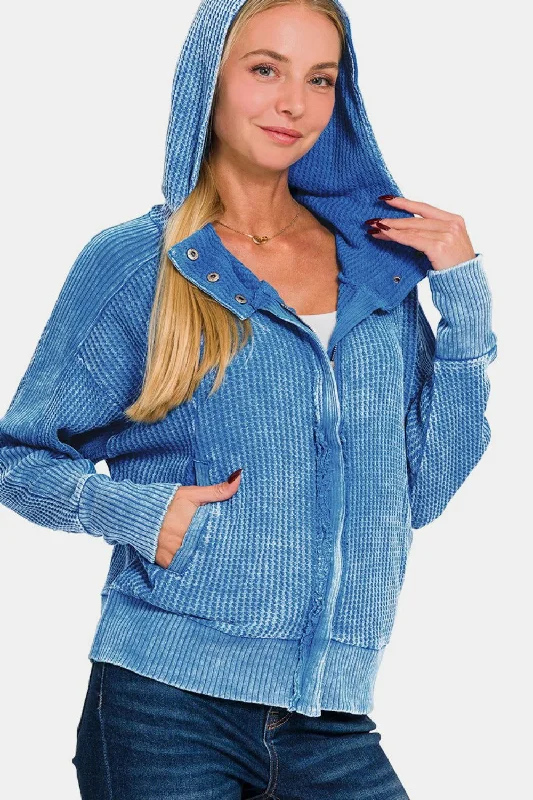 Lowest Price Zenana Washed Zip Up Hooded Jacket