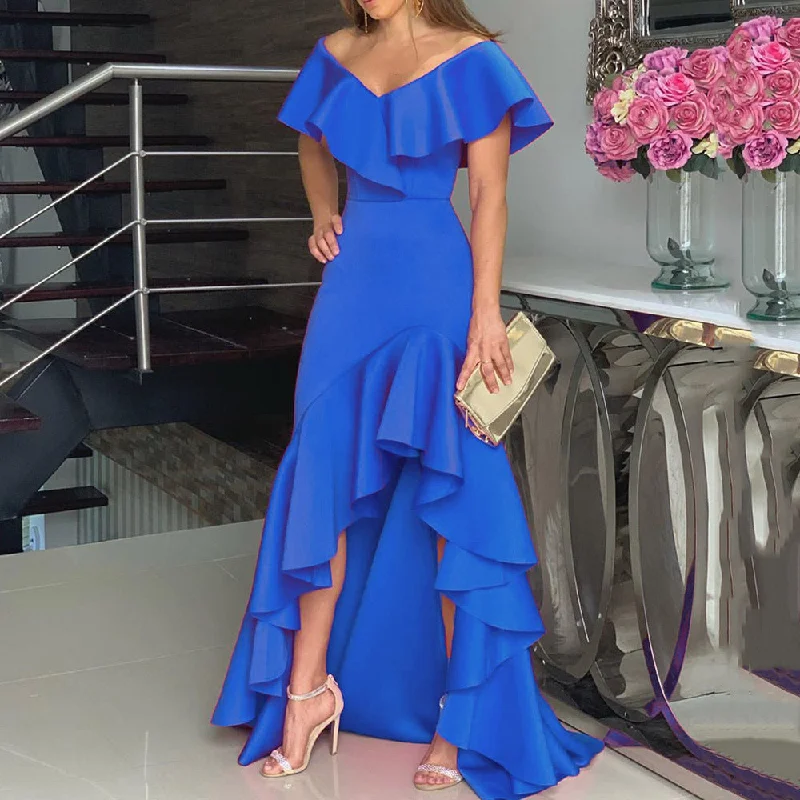 Online Specials Blue High Low Flapper V Neck Maxi Dress