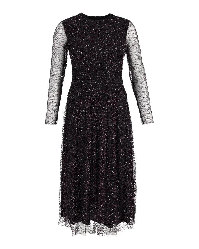 Early Bird Discount Escada Sheer Sleeve Midi Dress in Black Polyester