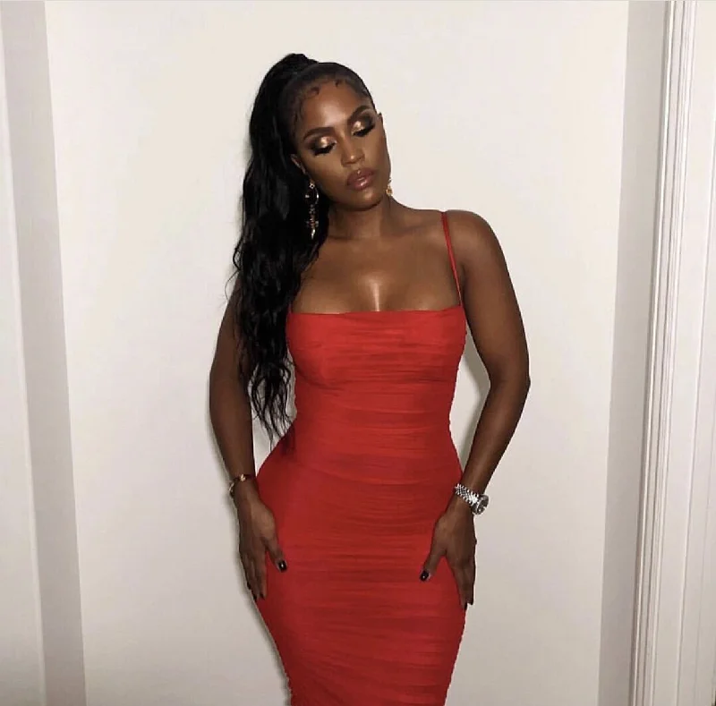 Sneak Peek Sale Spaghetti Strap Mesh Bodycon Ruched Dress