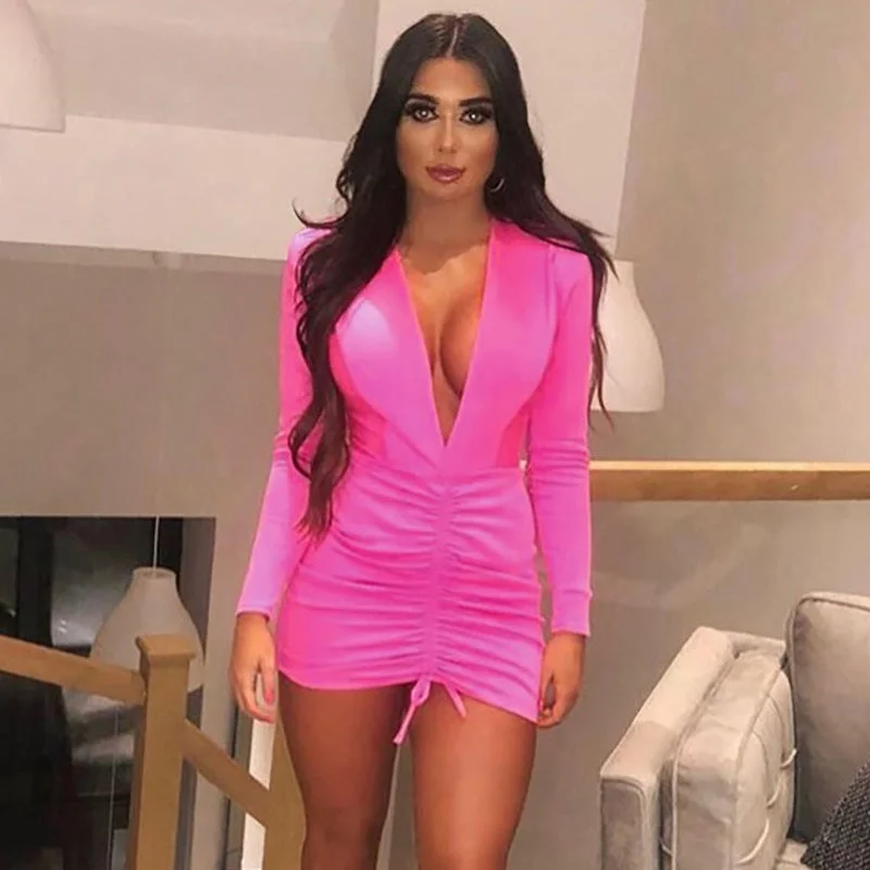 Deal of the Day Plain Bodycon Long Sleeve Corset Wrap Dress