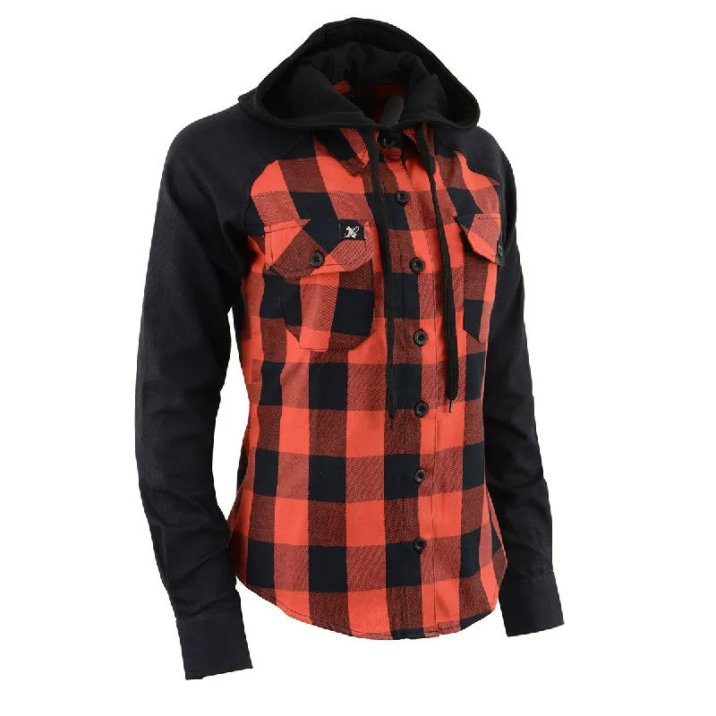 Today Only Milwaukee Leather MNG21602 Women's Casual Black and Red Long Sleeve Cotton Flannel Shirt with Hoodie Today Only Milwaukee Leather MNG21602 Women's Casual Black and Red Long Sleeve Cotton Flannel Shirt with Hoodie