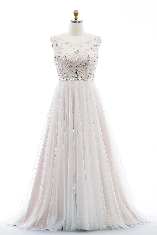 Today’s Deal Plus Size Beaded Illusion Neck Nude Pink Wedding Dress