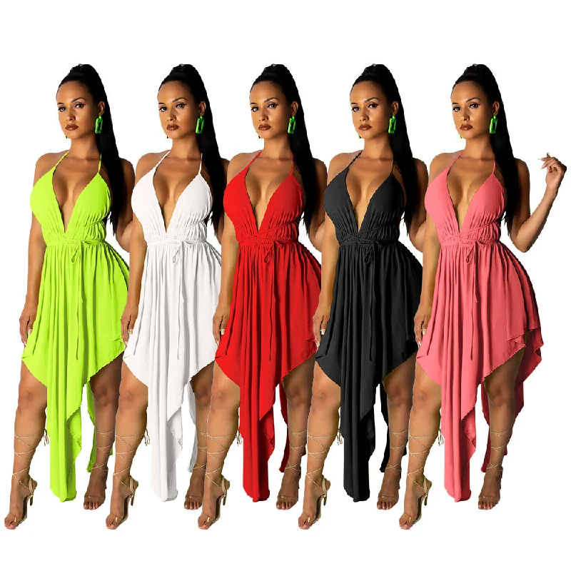 Clearance Event Spaghetti Strap Empire Waist Irregular Backless Dress