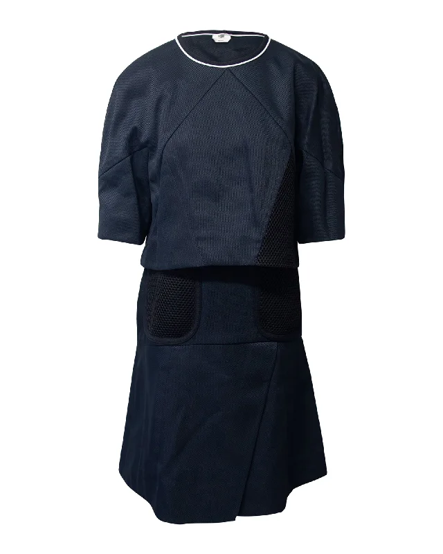 Buy Now Fendi Dress with Cape and Mesh detail in Navy Blue Polyamide