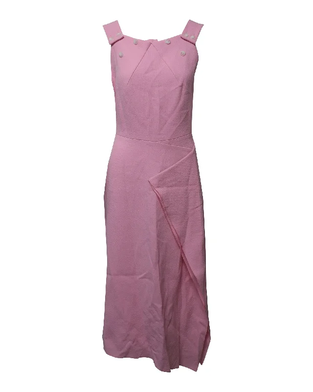 Deal Dash Roland Mouret Button Detailed Sleeveless Dress in Pink Polyester