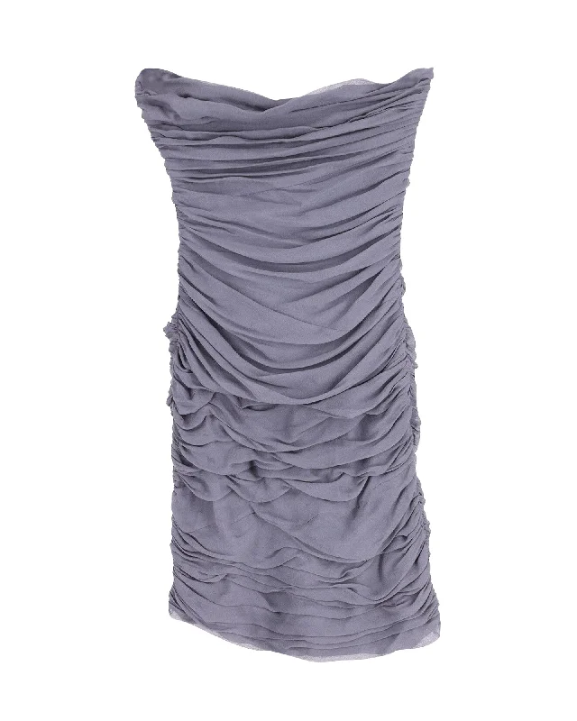 Online Exclusive Diane Von Furstenberg Ruched Strapless Mini Dress in Grey Silk