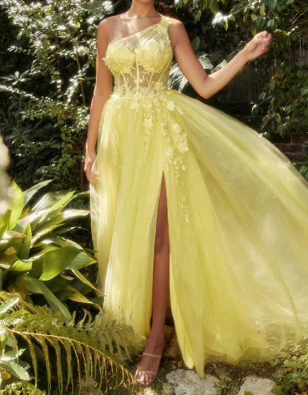Shop and Save One Shoulder Evening Gown In Yellow