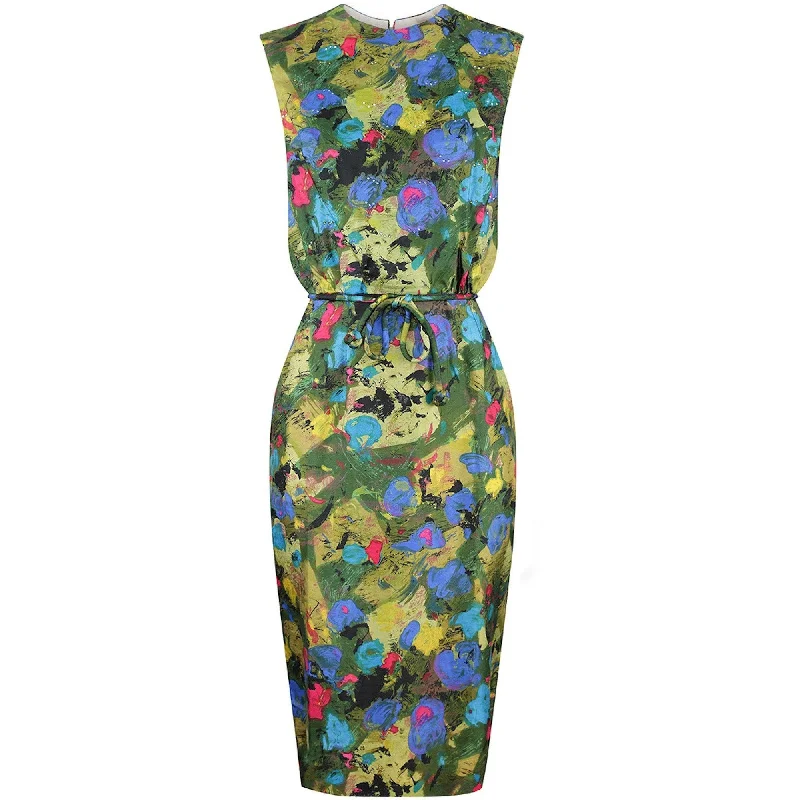 Year-End Clearance 1960s Mardi Gras Embellished Silk Abstract Print Dress