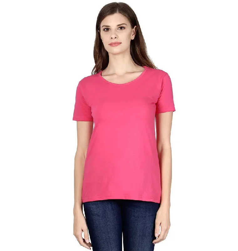 Weekend Flash Sale Plain Pink Half Sleeves T-Shirt for Women