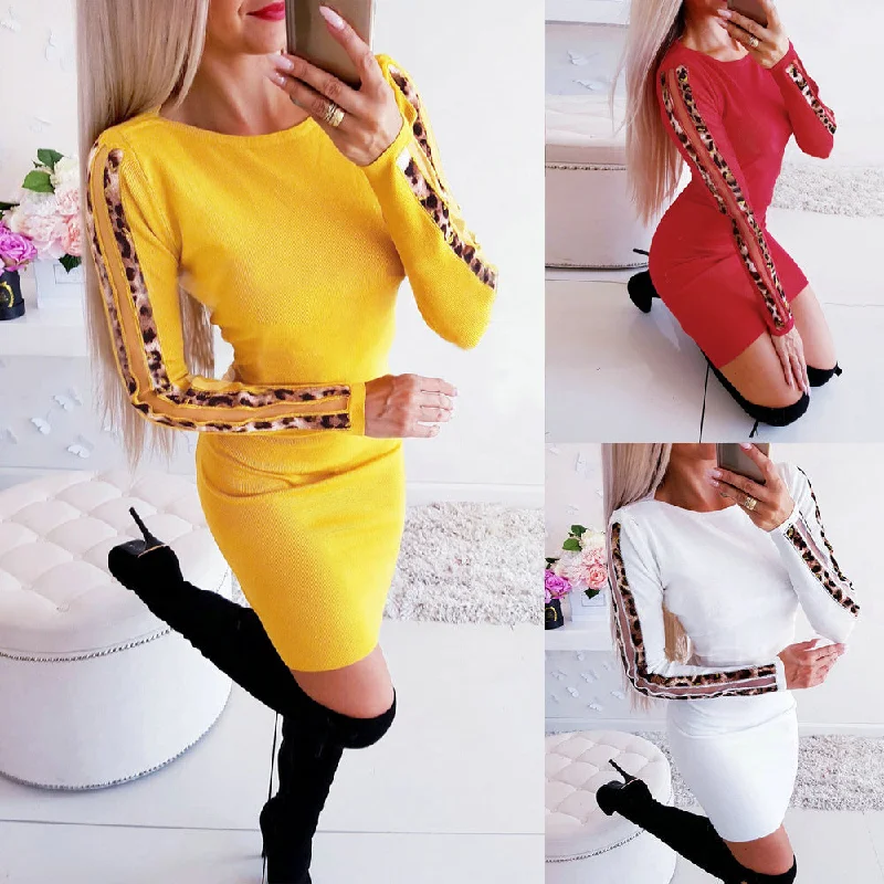 Stock Clearance Corset Patchwork Bodycon Long Sleeve Dress