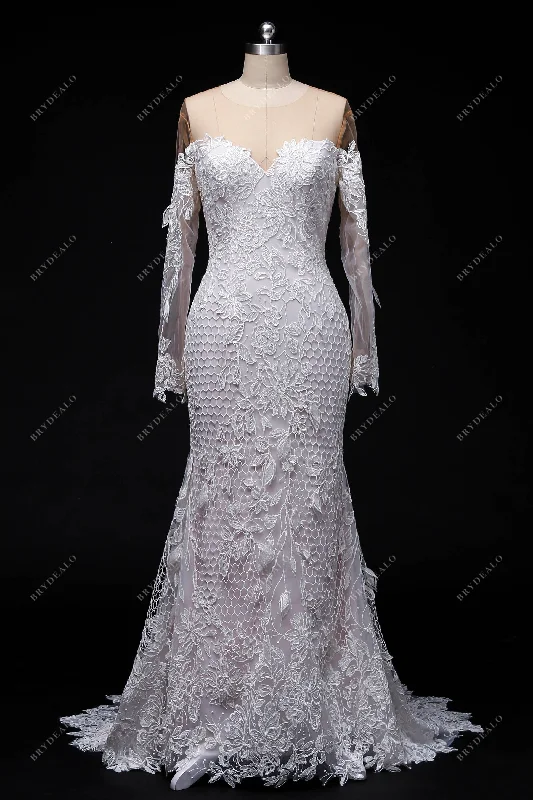Price Buster Romantic Rustic Lace Sleeved Mermaid Wedding Dress