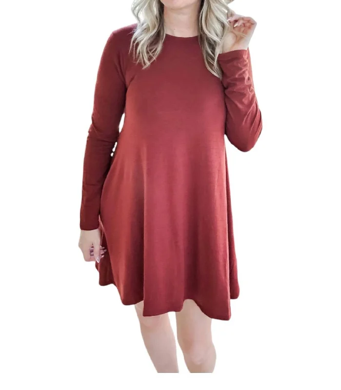 Blowout Deals Long Sleeve With Pockets Dress In Rust