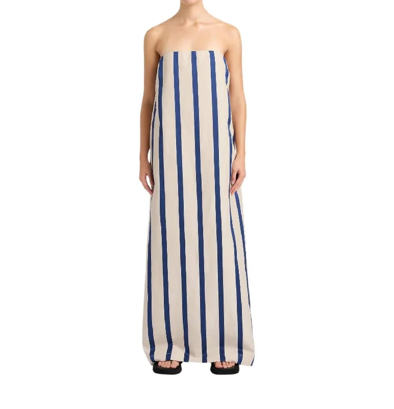 Exclusive Access Maine Strapless Striped Maxi Dress In Navy/white