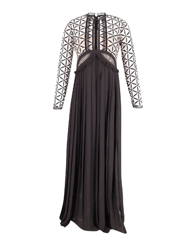 YEAR-End Sale Self-Portrait Cutout Pleated Maxi Dress in Black Cotton