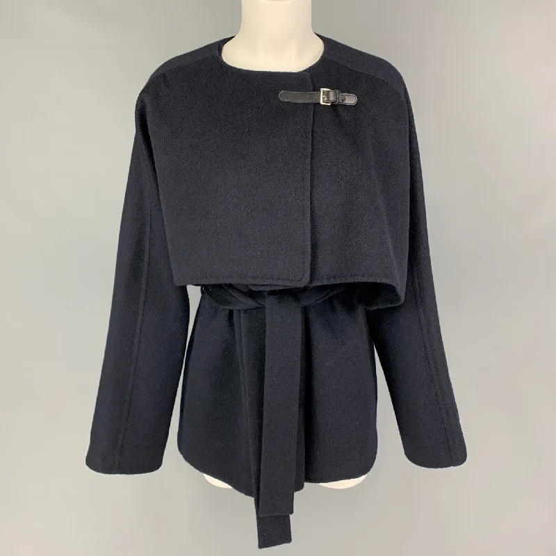 Epic Deals HERMES by Margiela FW 2000 Size 10 Navy Blue Cashmere Belted Cape Vest Jacket
