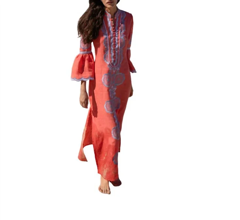 Super Sale Celine Embroidered Caftan In Poppy/blue