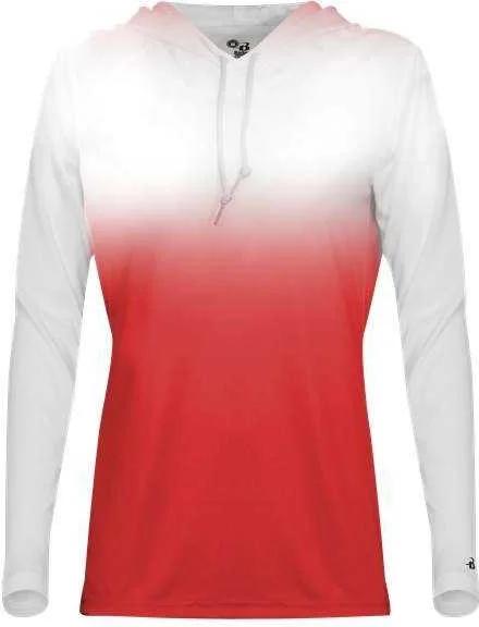 Weekend Special Badger Sport 4208 Ombre Women's Hoodie Tee - White Red