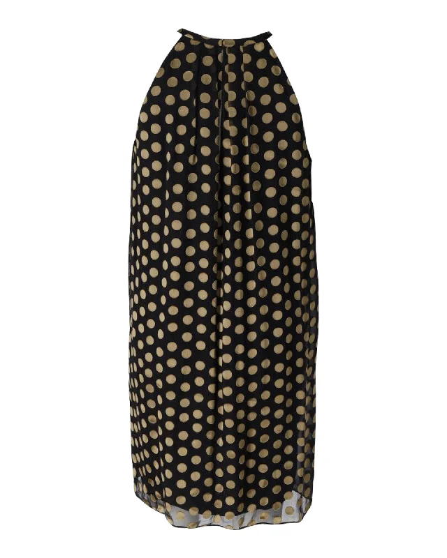 Big Discounts Diane Von Furstenberg Polka-Dotted Halter Mini Dress in Black Rayon