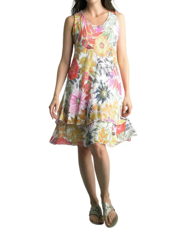 Deal Dash Botanical Gardens Tiered Dress In Yellow Multi
