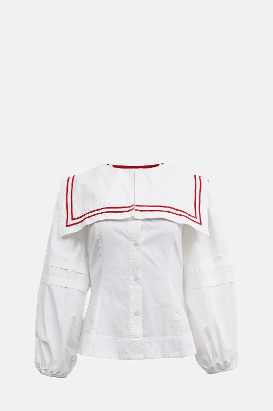 Overstock Elise Blouse White with Red Piping