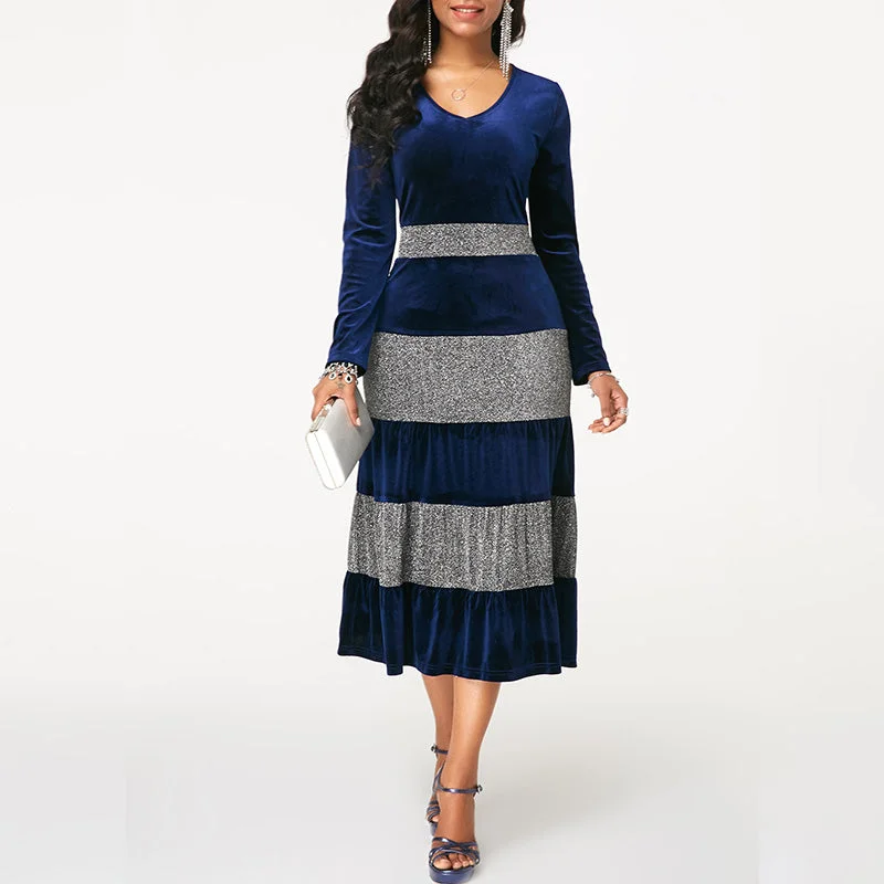 Today’s Special Plus Size Sequin Ruffle Velvet Midi Dress