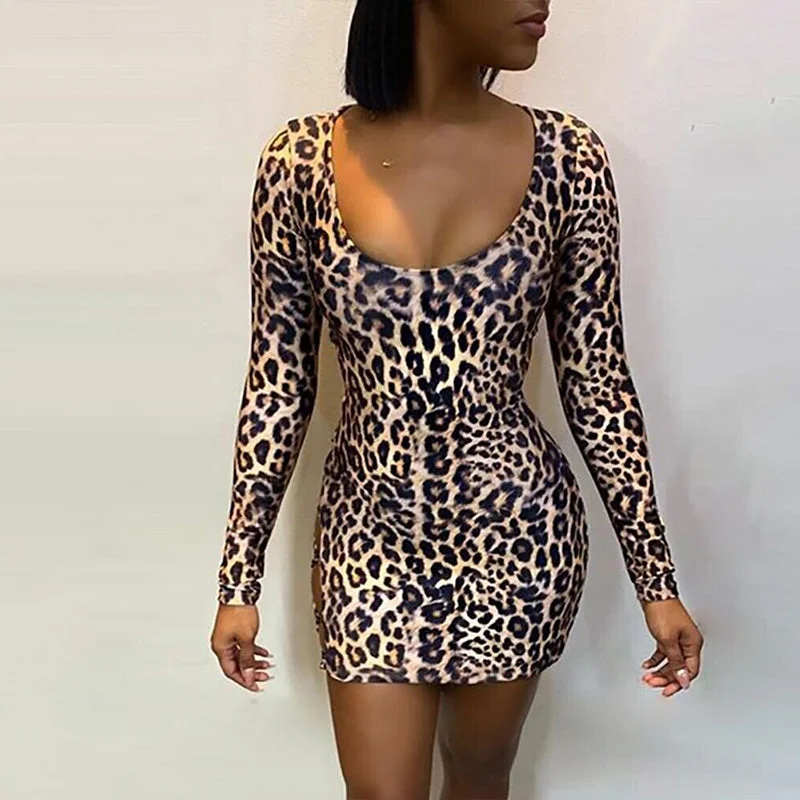 Deep Discounts Leopard Backless Cutout Bodycon Low Cut Dress