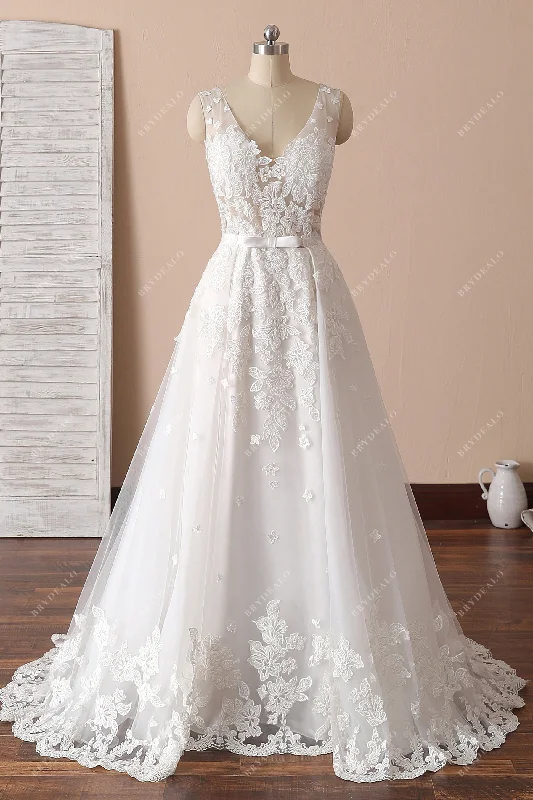 Price Drop Alert Illusion Lace Mermaid Bridal Gown with Overskirt