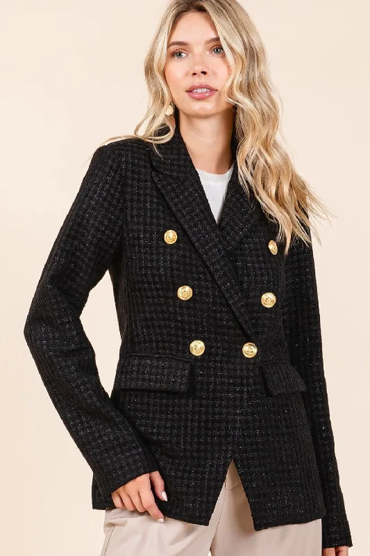 Super Deal Mittoshop Plaid Texture Double-Breasted Long Sleeve Blazer