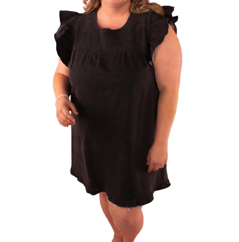 TIME-Limited Offer Faye Distressed Flutter Sleeve Dress In Black