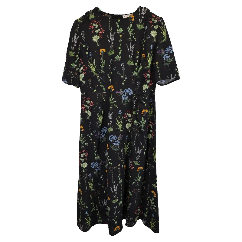 Clearance Items Altuzarra Sylvia Short-Sleeved Floral-Print Midi Dress In Black Silk Clearance Items Altuzarra Sylvia Short-Sleeved Floral-Print Midi Dress In Black Silk