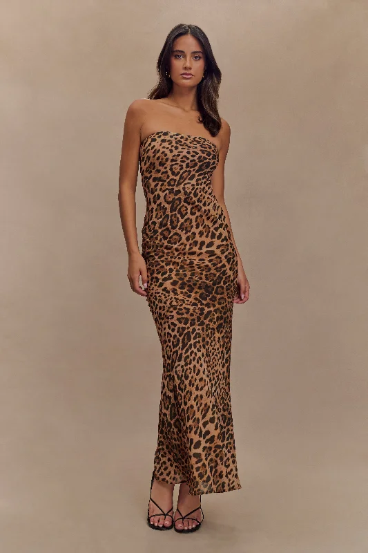 Epic Deals Breanna Strapless Chiffon Maxi Dress - Leopard Print