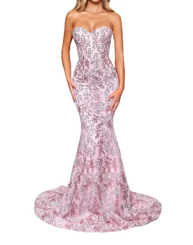 Instant Discount Strapless Corset Bodice Evening Gown In Pink